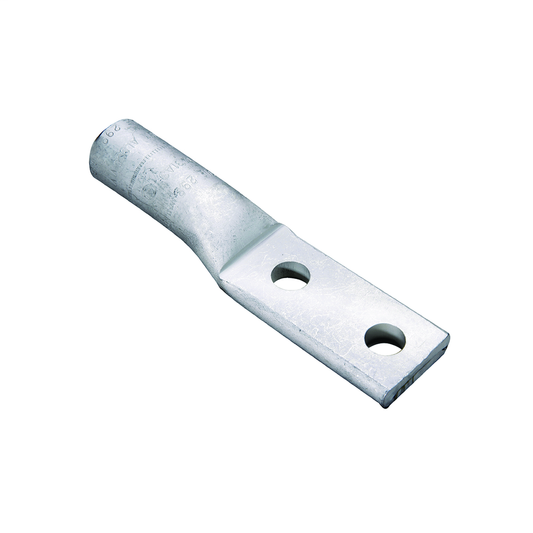 Aluminum Compression Lug, 2 Hole w/o Inspection Window, 600 kcmil, 1/2" Stud, 1-3/4" Stud Hole Spacing, Al/Cu Rated, Tin Plated