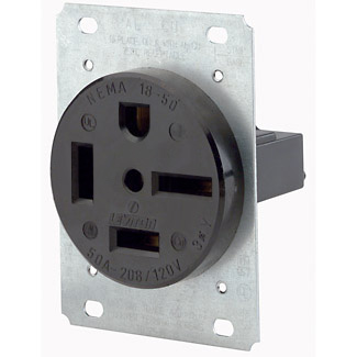 60 Amp, 250 Volt, Flush Mount Receptacle, Straight Blade, Industrial Grade