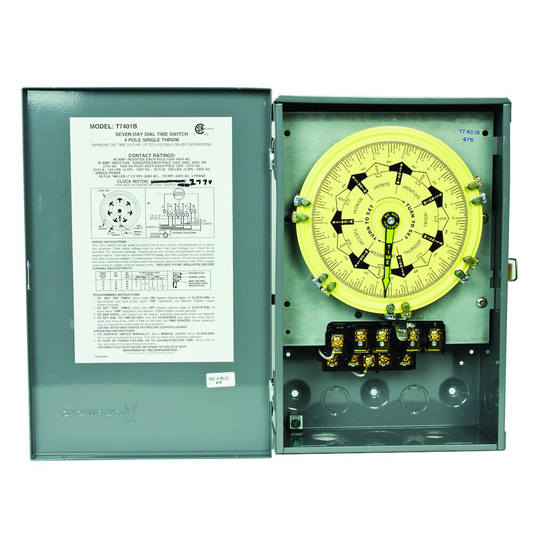 7-Day Mechanical Time Switch, 120 VAC, 60Hz, 4-SPST, Indoor Metal Enclosure, 3.5 Hour Interval
