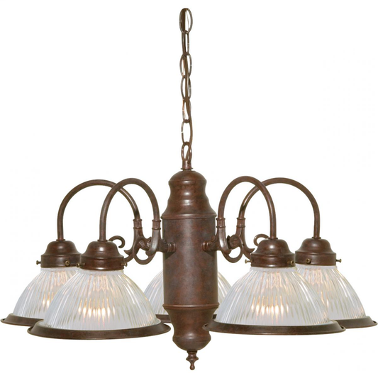 5 Light - Chandelier with Clear Ribbed Glass - Old Bronze Finish