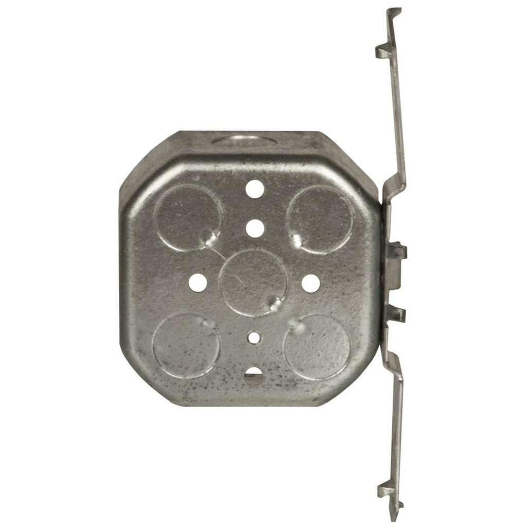 4 in. Octagon Box, Drawn, 1-1/2 in. Deep, Eight 1/2 in. KO's, TS Bracket