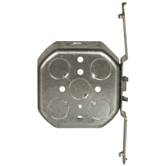 4 in. Octagon Box, Drawn, 1-1/2 in. Deep, Eight 1/2 in. KO's, TS Bracket