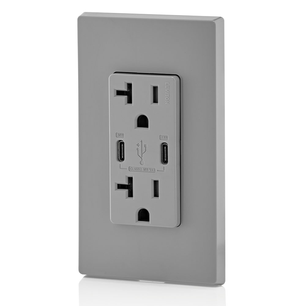 30W (6A) USB Dual Type-C/C Power Delivery Wall Outlet Charger with 20A Tamper-Resistant Outlet