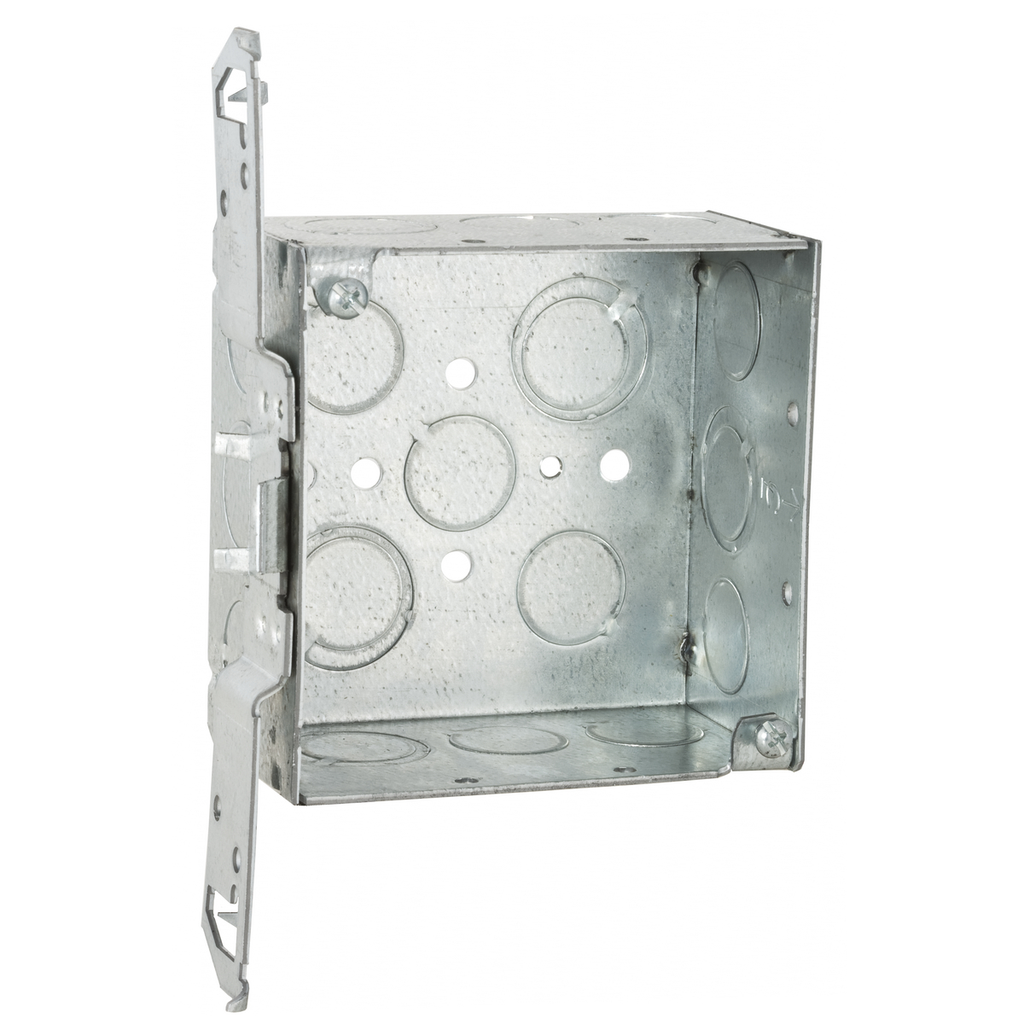 4 in. Square Box, Welded, 2-1/8 in. Deep, Nine 1/2 in. KO's and Five TKO's, TS Bracket, Flush