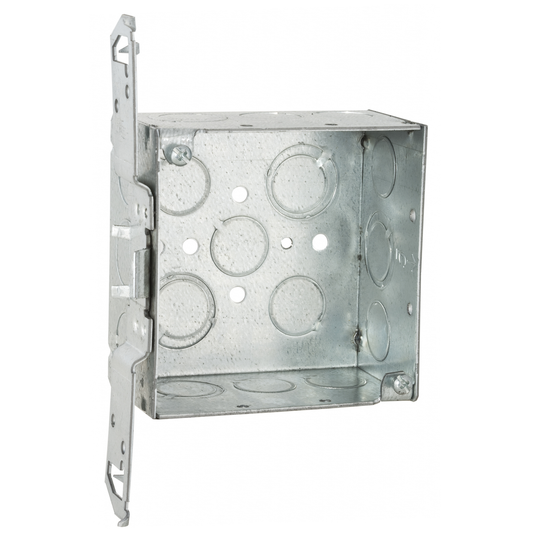 4 in. Square Box, Welded, 2-1/8 in. Deep, Nine 1/2 in. KO's and Five TKO's, TS Bracket, Flush