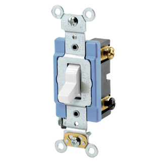 15 Amp, 120/277 Volt, Toggle 3-Way AC Quiet Switch, Extra Heavy Duty Spec Grade, Self Grounding, Back Wired - WHITE