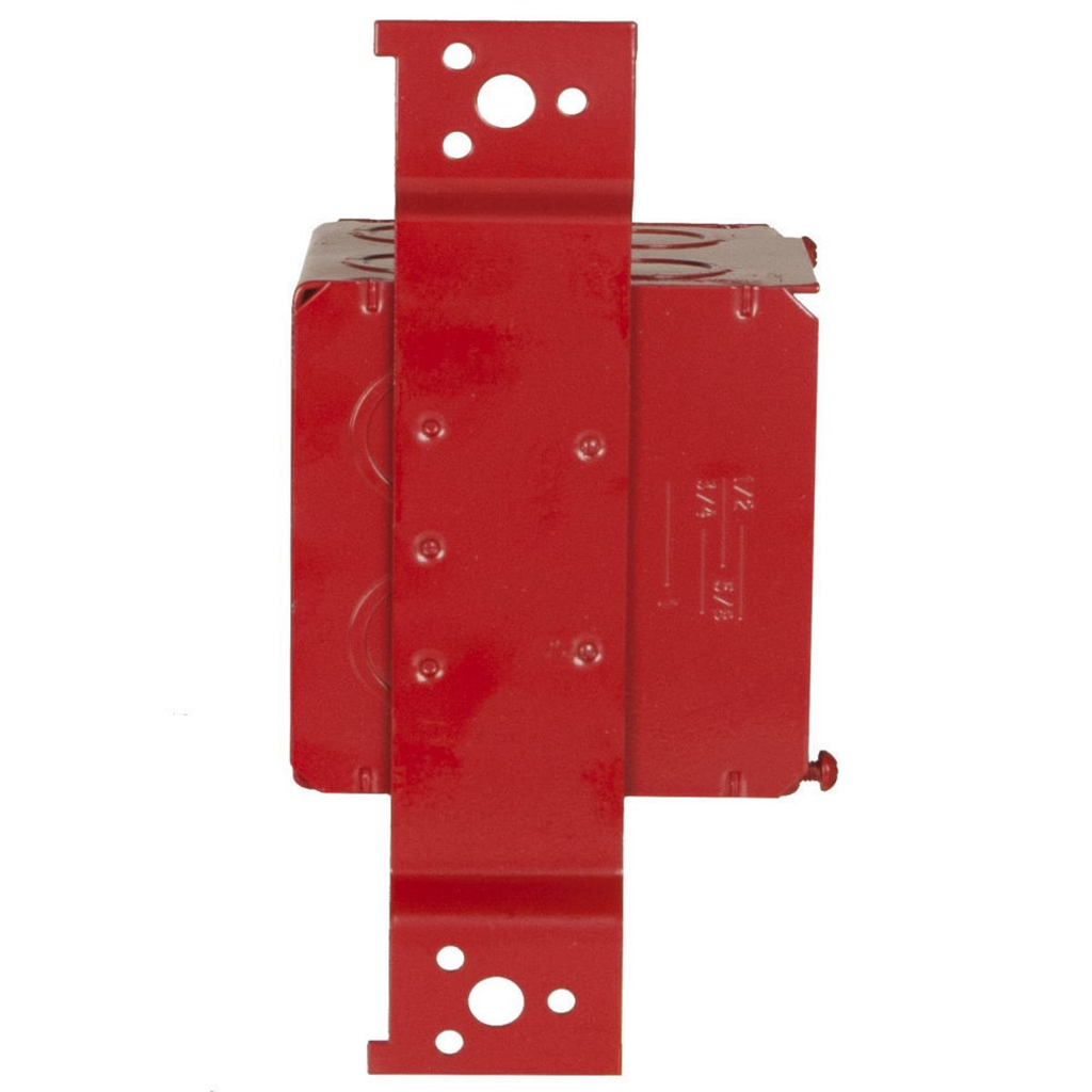3-3/4 in. Life Safety Square Box, Welded, 3-1/2 in. Deep, Fourteen 1/2 & 3/4 in. Concentric KO's & One 1/2 in. KO, FM Bracket, Red