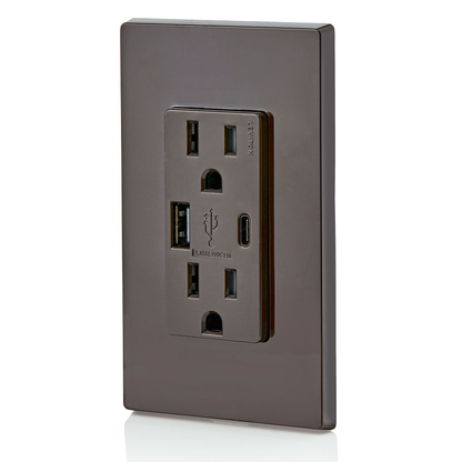 5.1A USB Type A/Type-C Wall Outlet Charger with 15A Tamper-Resistant Outlet