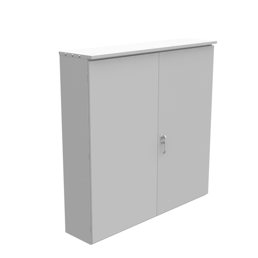 60x13x60 Hinge Cover Type 3R Steel No Knockouts ANSI 61 Gray Double Doors Padlocking 3 Point Handle Back Panel Weld Studs Drip Shield No Center Post