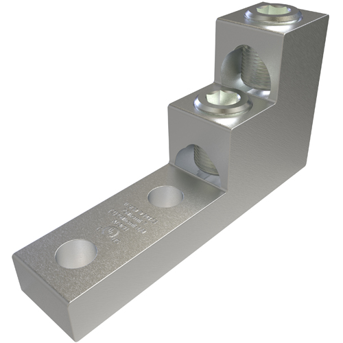 Aluminum Panelboard Lug, Multi Wire, Dual Rated, Conductor Range 750-2, 2 Ports, 2 Holes, 1/2in Bolt Size, 1-3/4in Hole Spacing, Tin Plated, UL, CSA