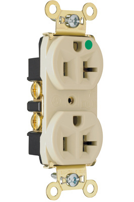 20A 125V Heavy Duty Hospital-Grade Compact Duplex Receptacle, Back and Side Wire, Ivory