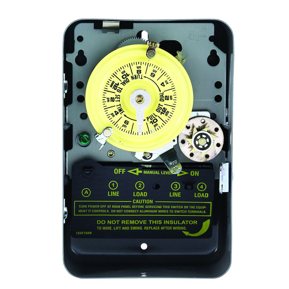 24-Hour Mechanical Time Switch with Skip-a-Day, 120 VAC, 60Hz, DPST, Indoor Metal Enclosure, 1 Hour Interval