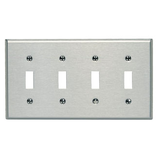 4-Gang Toggle Switch Wallplate, Standard Size, Non-Magnetic Stainless Steel, Brushed Finish