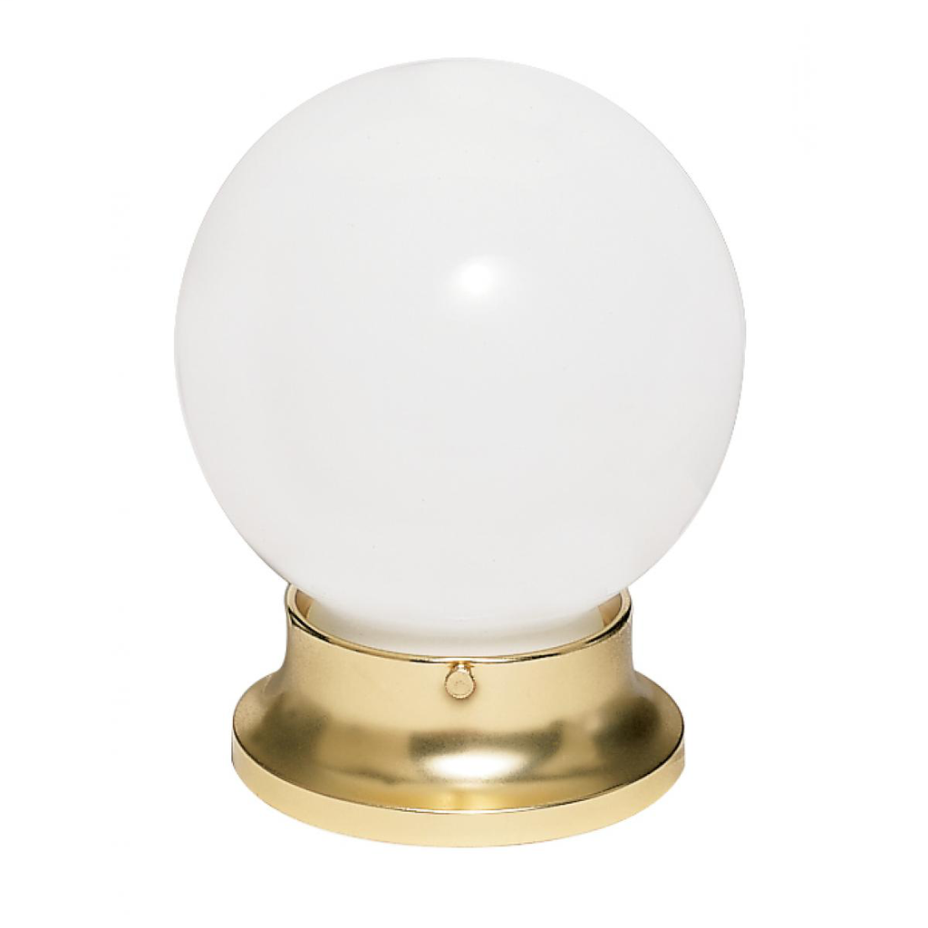 1 Light - 6" Flush with White Glass - Polished Brass Finish