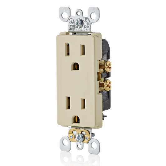 15 Amp Duplex Outlet/Receptacle, Self-Grounding, Ivory