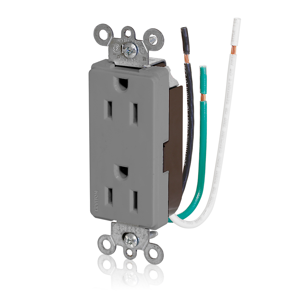 15 Amp Decora Plus Duplex Receptacle/Outlet, Commercial Grade, Self-Grounding