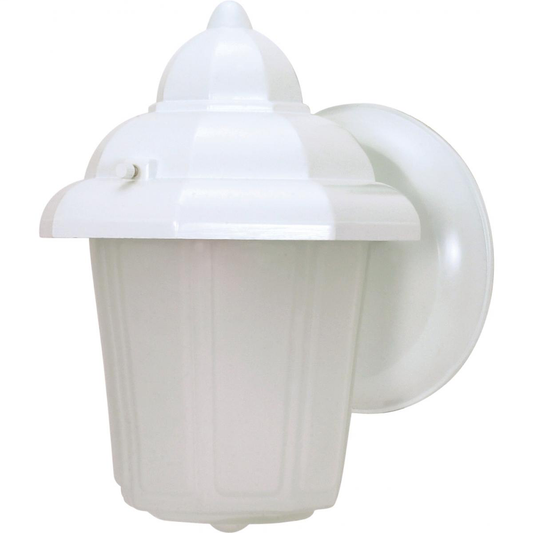 1 Light, 8-7/8 in., Wall Lantern, Hood Lantern with Satin Frosted Glass, Color retail packaging