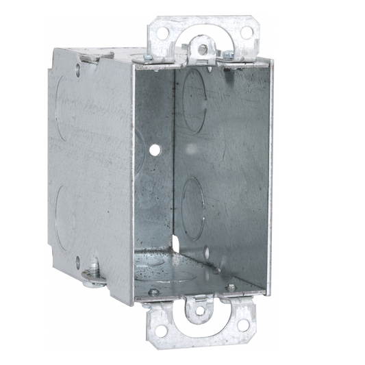 3 in. x 2 in. Switch Box, Gangable, 3-1/2 in. Deep, Nine 1/2 in. KO's, Plaster Ears