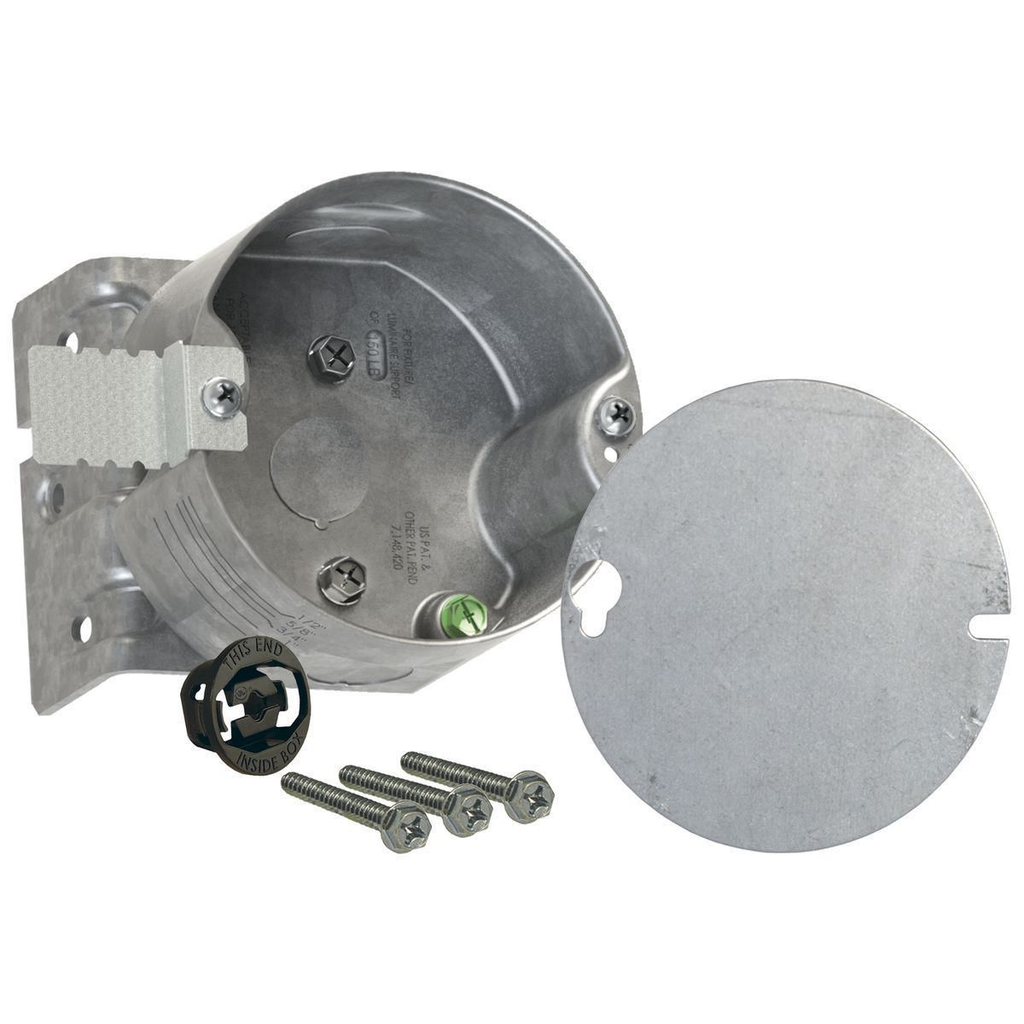 4 in. Round Ceiling Rated Box, 2-1/8 in. Deep, Three 1/2 KO's, for New and Old Work