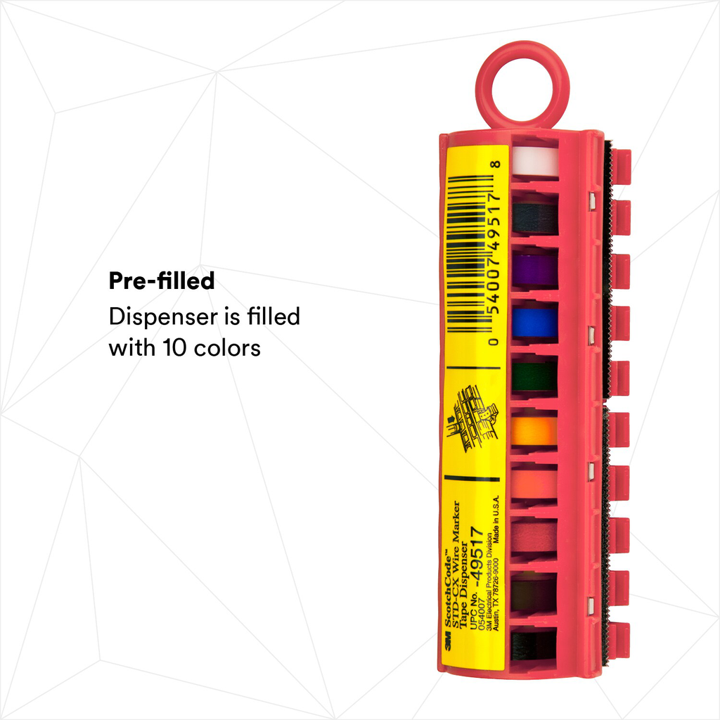 3M ScotchCode Wire Marker Tape Dispenser with Tape STD-C, compact design for easy handling, 25/Case