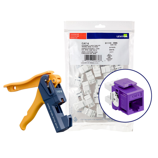 150 EXTREME™ Cat 6 QUICKPORT™ Jacks, Bulk QUICKPACK™, Purple, Kitted with JackRapid™ Tool