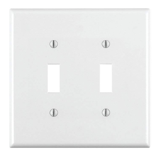 2-Gang Toggle Switch Wallplate, Standard Size, Thermoplastic Nylon, White