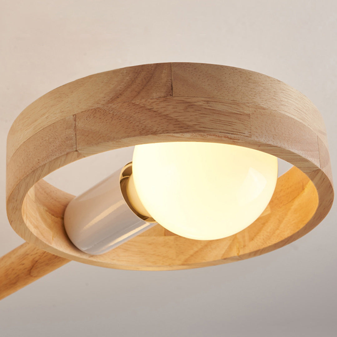 Wooden Chandeliers Scandinavian Style Creative Rubberwood LED Light