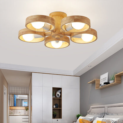 Wooden Chandeliers Scandinavian Style Creative Rubberwood LED Light