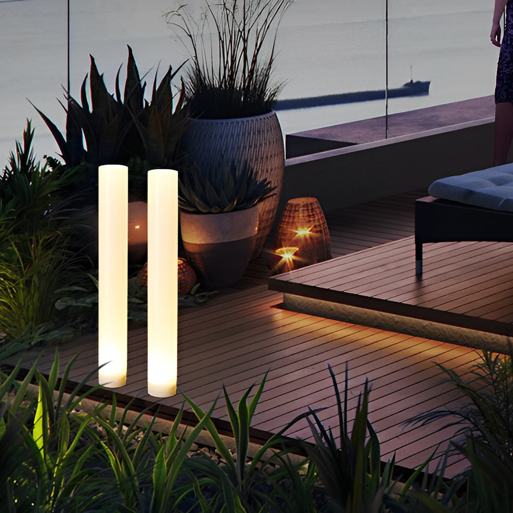 [Open-Box] Long Cylindrical Waterproof White Modern Solar Lawn Lights Lamp Post