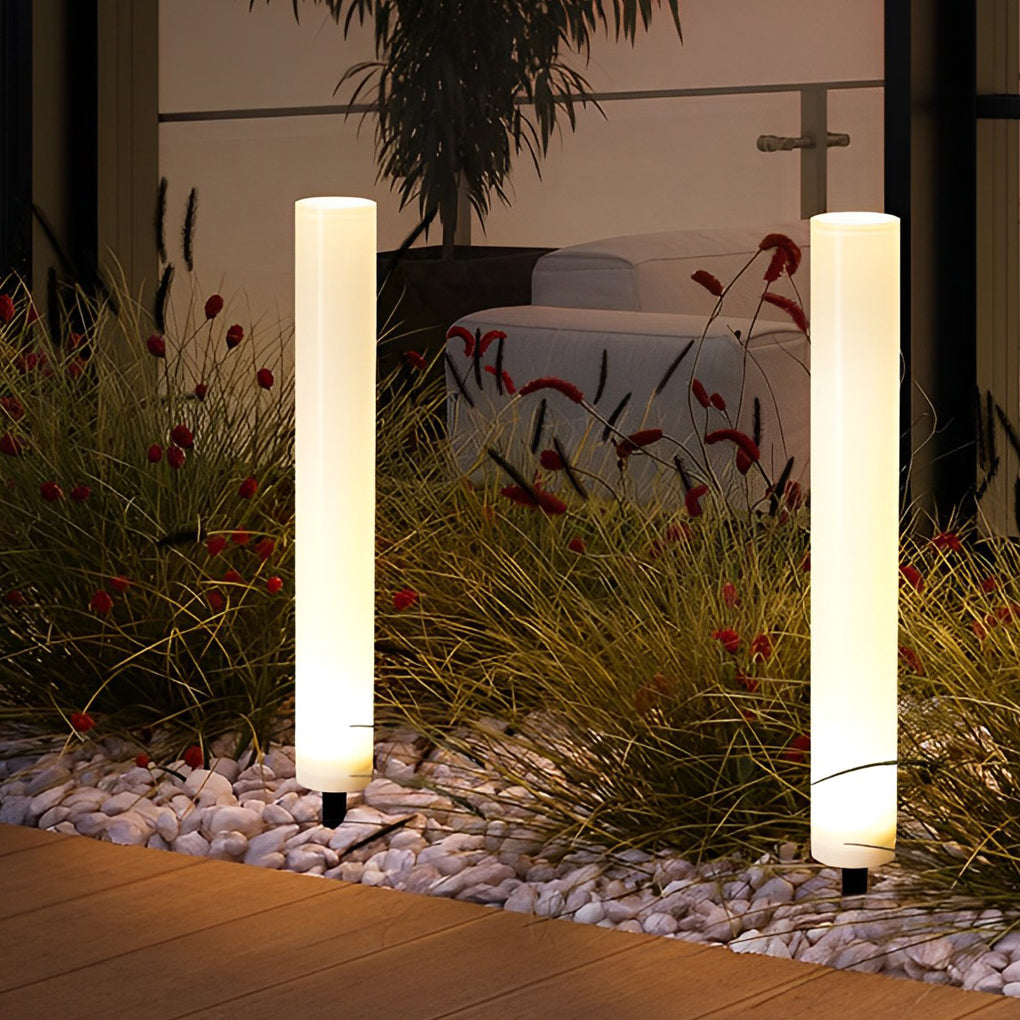 [Open-Box] Long Cylindrical Waterproof White Modern Solar Lawn Lights Lamp Post