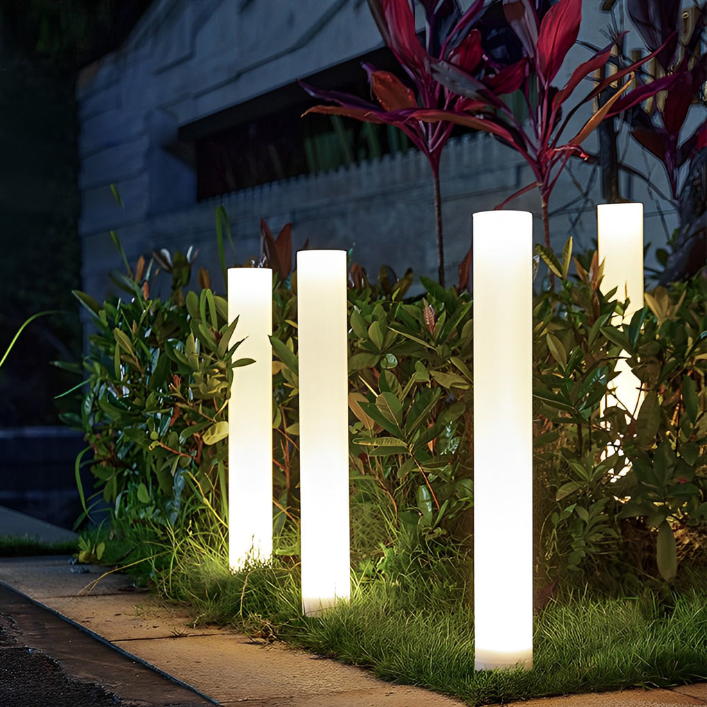 [Open-Box] Long Cylindrical Waterproof White Modern Solar Lawn Lights Lamp Post