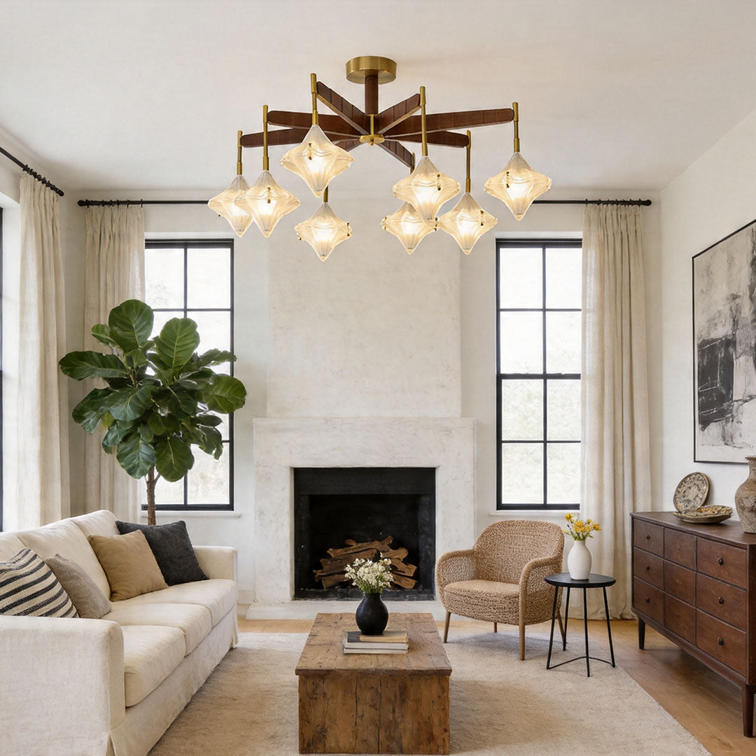 Vintage Gold Chandelier French Star Luxury Glass Ceiling Light