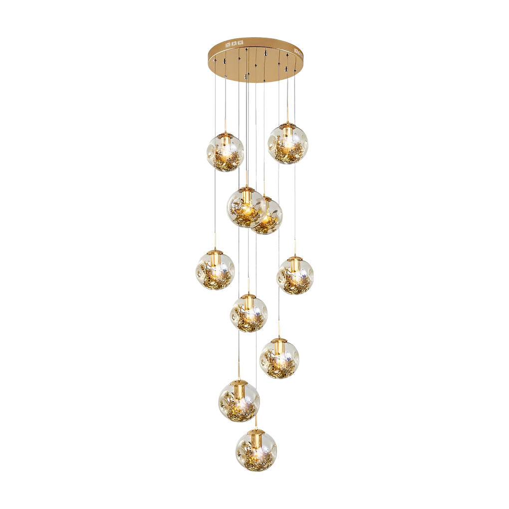 [Open-Box]Gold Staircase Chandelier Cognac Glass Globe Ceiling Light
