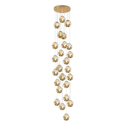 [Open-Box]Gold Staircase Chandelier Cognac Glass Globe Ceiling Light
