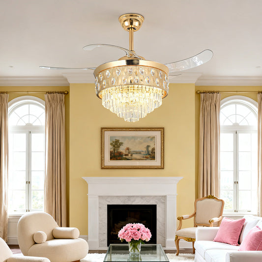 [Open-Box]Ceiling Fans with Crystal Lights Luxury Gold Iron with Crystal Pendant