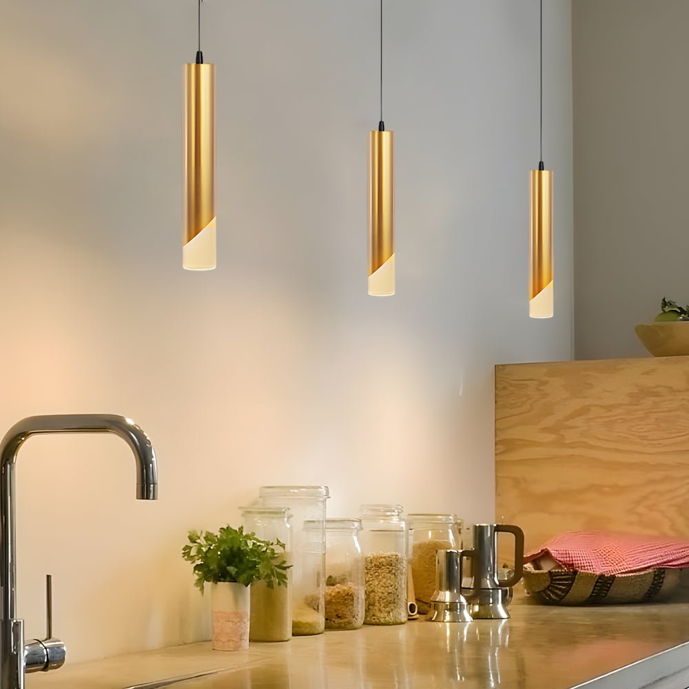 [Open-Box]Hardware Slender Cylinder 3 Step Dimming Gold Modern LED Pendant Lights