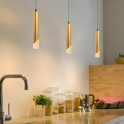 [Open-Box]Hardware Slender Cylinder 3 Step Dimming Gold Modern LED Pendant Lights