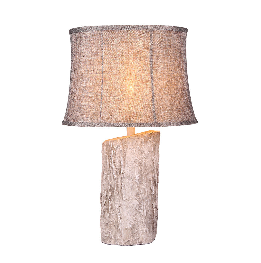 White Wood Table Lamp Realistic Bark Fabric Shade Ambient Lamp