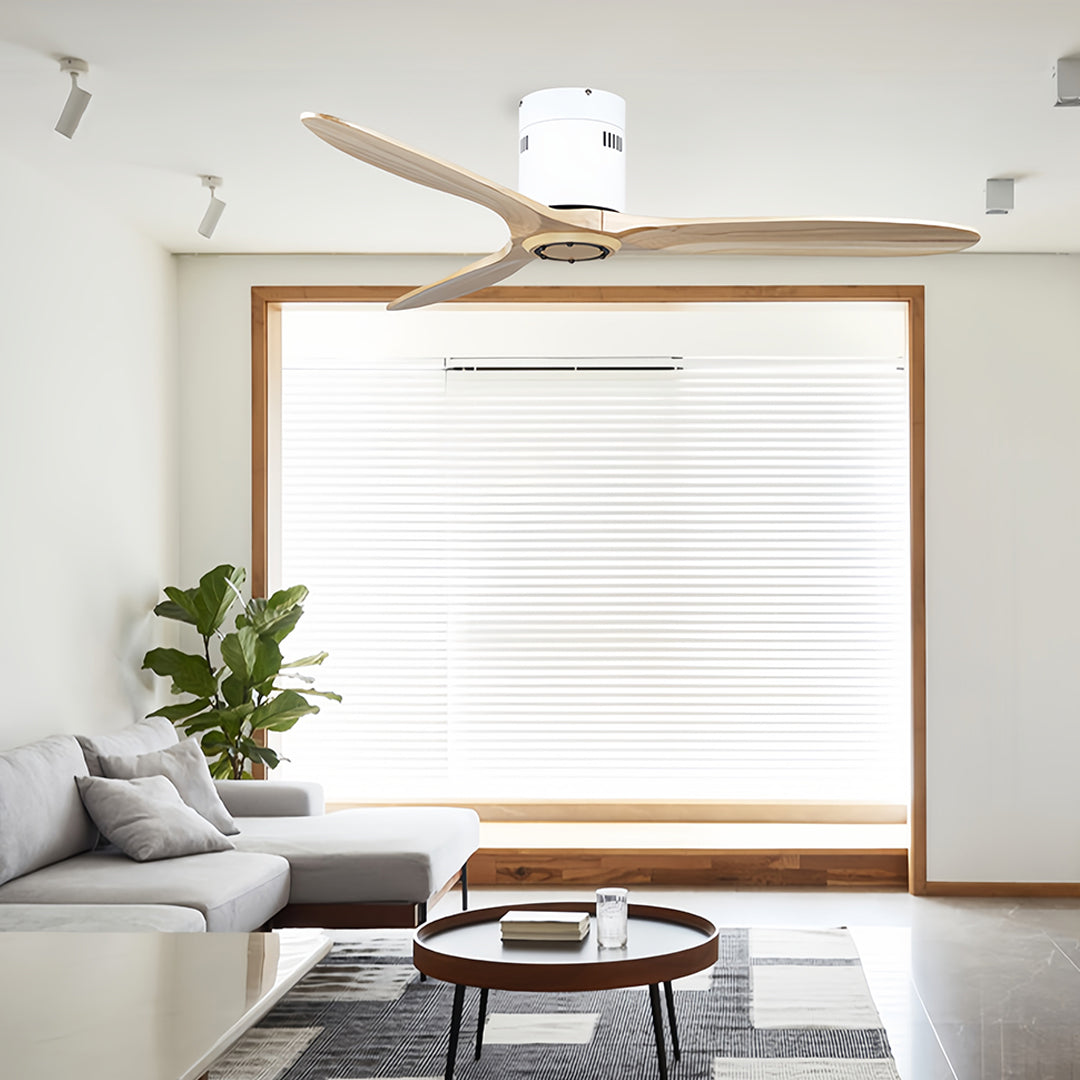 Wooden Ceiling Fan with Light Quiet Dc Motor Flush Mount Fandelier