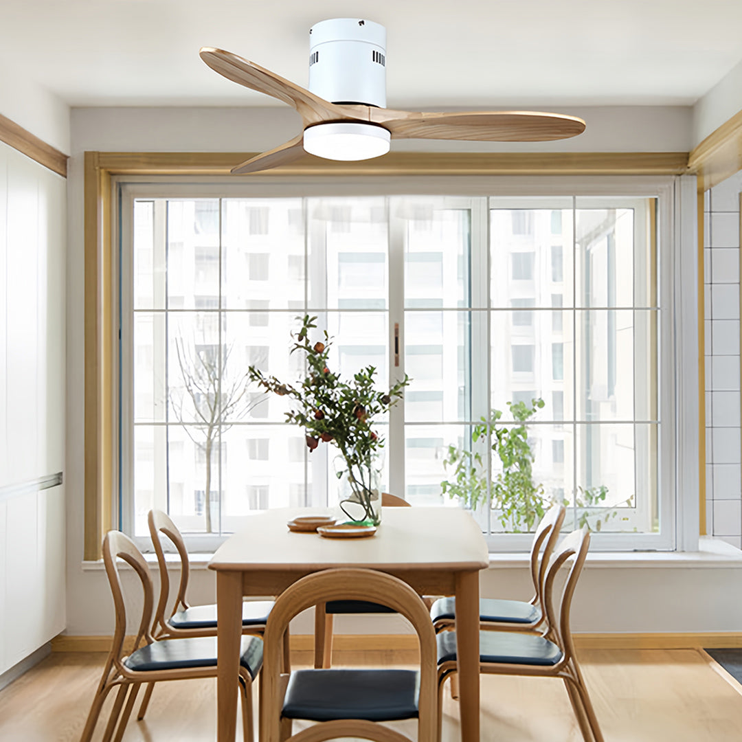 Wooden Ceiling Fan with Light Quiet Dc Motor Flush Mount Fandelier