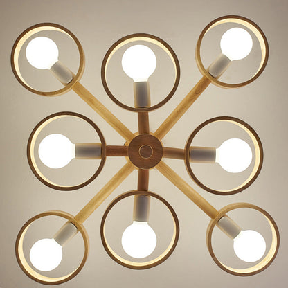 Wooden Chandeliers Scandinavian Style Creative Rubberwood LED Light