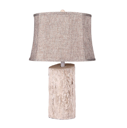White Wood Table Lamp Realistic Bark Fabric Shade Ambient Lamp