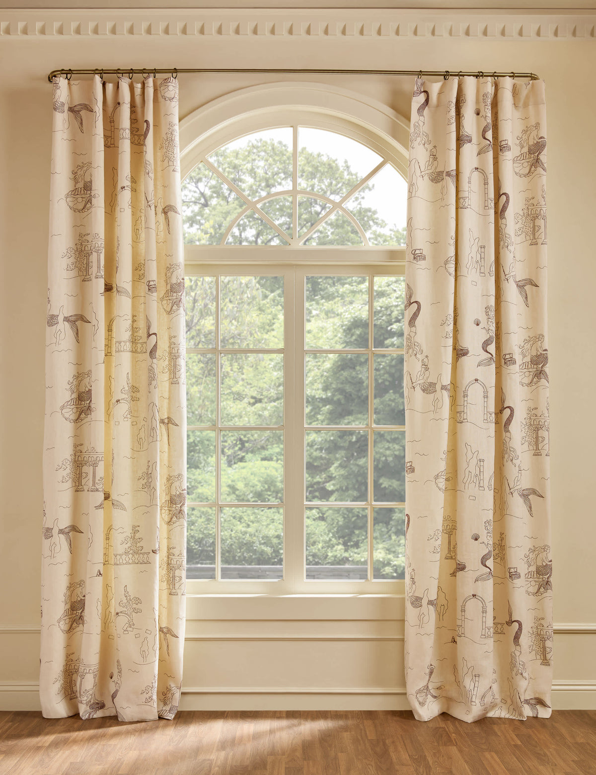 Mermaid Toile Linen Curtain Panel by Sarah Sherman Samuel