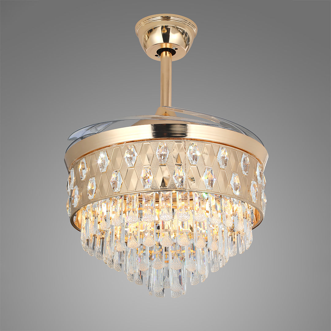 [Open-Box]Ceiling Fans with Crystal Lights Luxury Gold Iron with Crystal Pendant