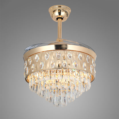 [Open-Box]Ceiling Fans with Crystal Lights Luxury Gold Iron with Crystal Pendant