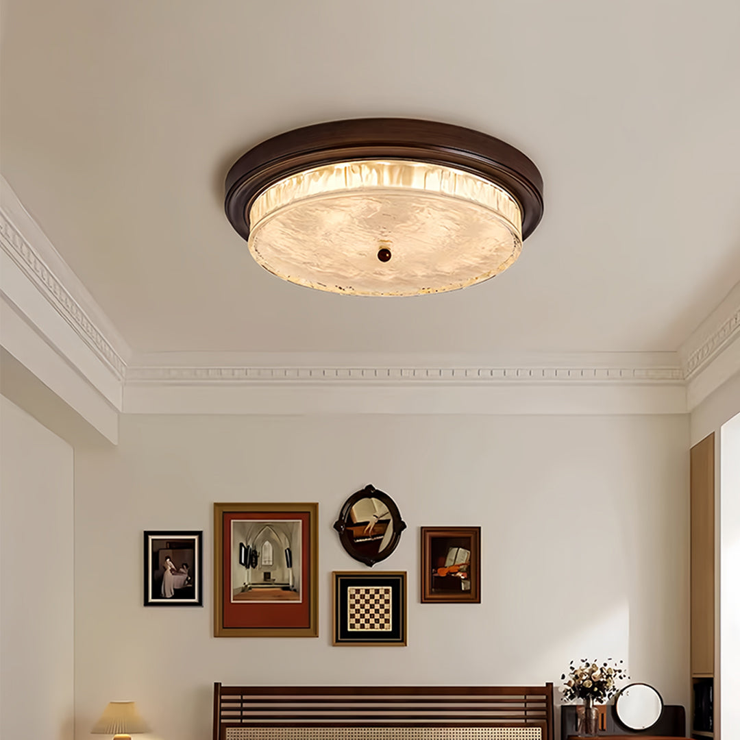 Wood Flush Mount Ceiling Light Vintage Style Round Ceiling Lamp