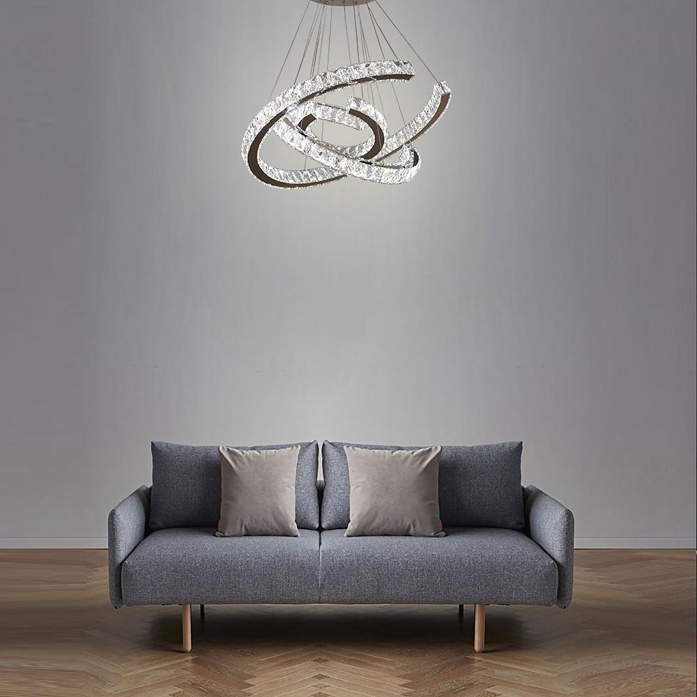 Wave LED Crystal Stainless Steel Ceiling Lights Chandeliers