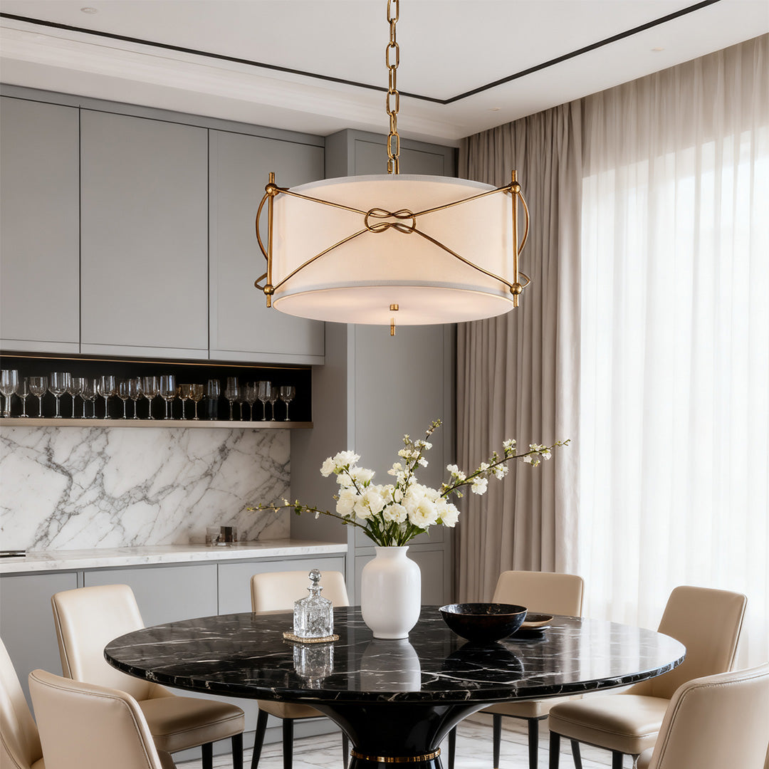 White Drum Pendant Light with a Polished Gold Stylish Ceiling Light
