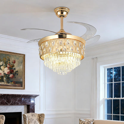 [Open-Box]Ceiling Fans with Crystal Lights Luxury Gold Iron with Crystal Pendant