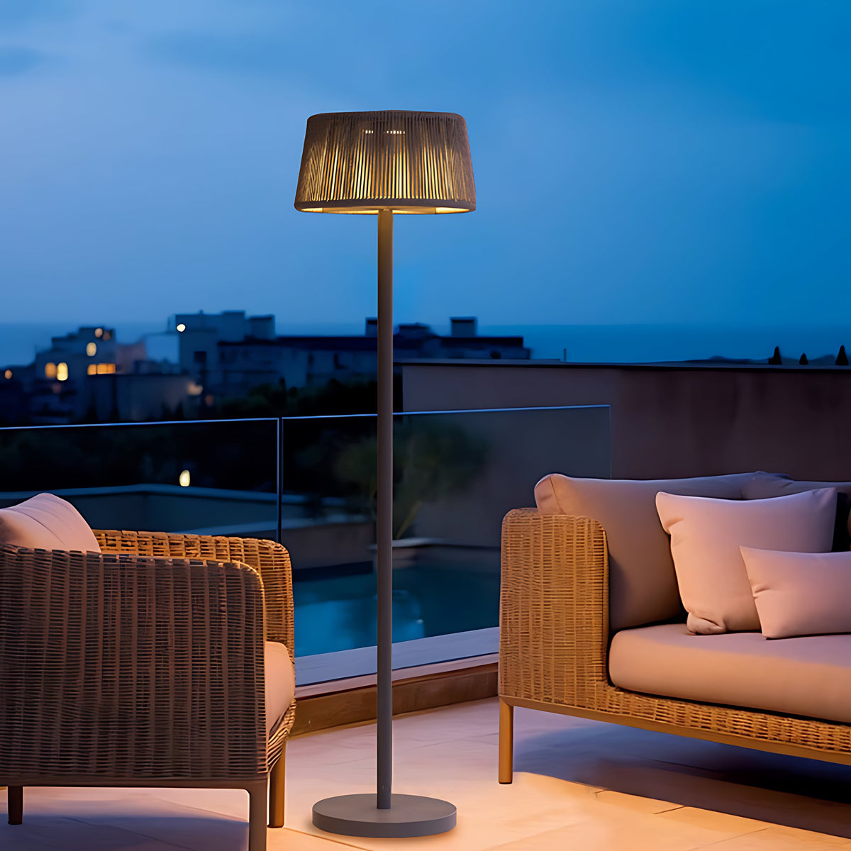 Waterproof Floor Lamp Mid Century Modern Woven Lampshade